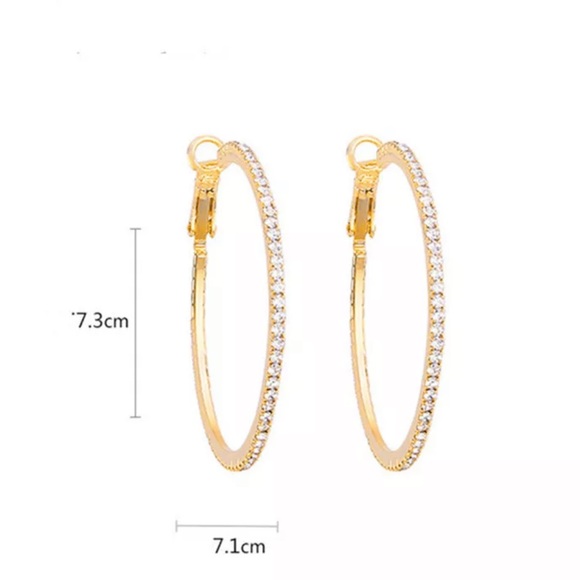 White gold plated shiny big hoop earrings - Picture 4 of 4